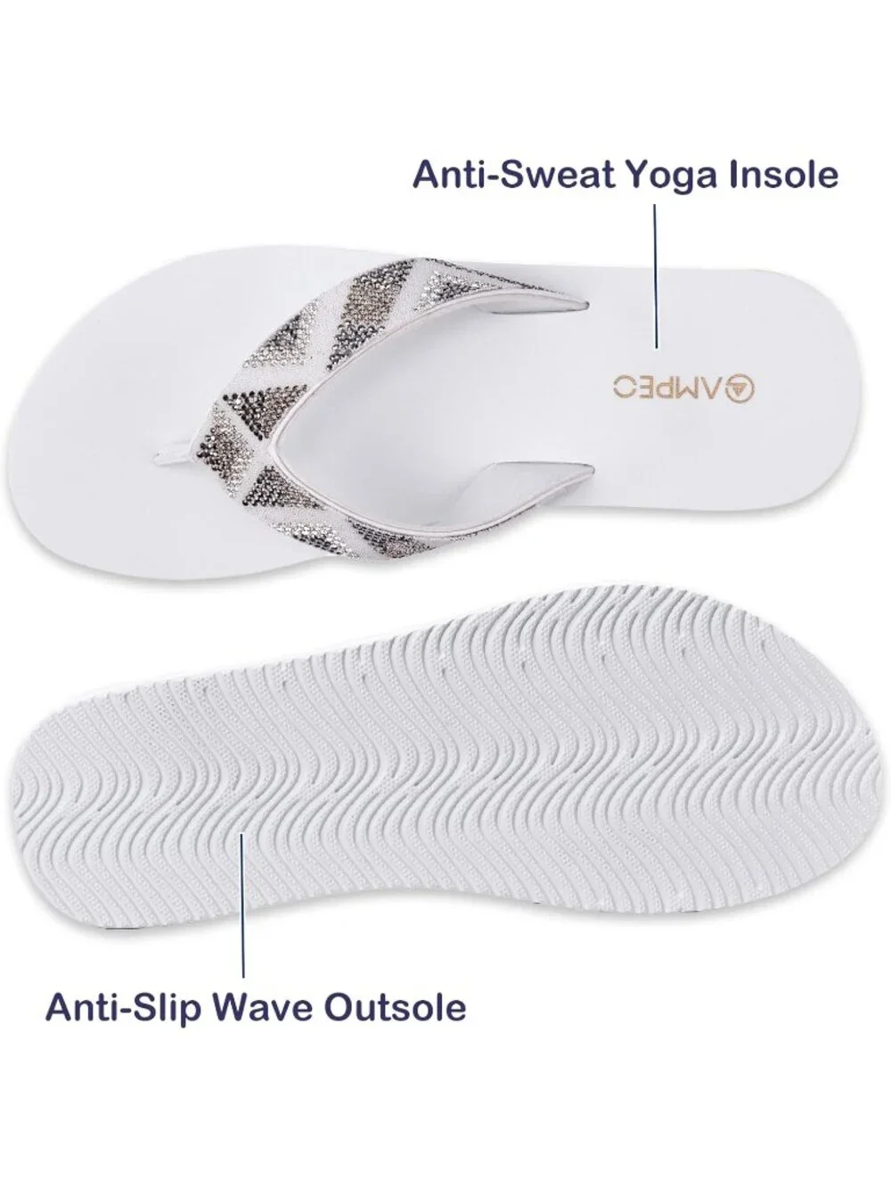 Women's Gemstone White Comfortable Flip Flops Summer Casual Beach Thong Sandals